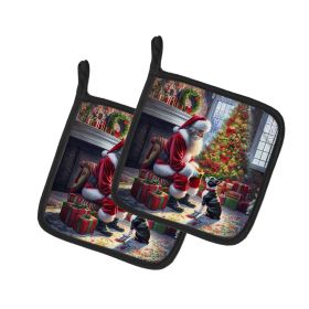 Boston Terrier and Santa Claus Pair of Pot Holders Kitchen Heat Resistant Pot Holders Sets Oven Hot Pads for Cooking Baking BBQ, 7 1/2 x 7 1/2