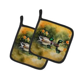 Mallard Pair of Pot Holders Kitchen Heat Resistant Pot Holders Sets Oven Hot Pads for Cooking Baking BBQ, 7 1/2 x 7 1/2