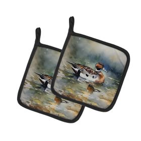 Northern Pintail Pair of Pot Holders Kitchen Heat Resistant Pot Holders Sets Oven Hot Pads for Cooking Baking BBQ, 7 1/2 x 7 1/2