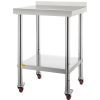 VEVOR Stainless Steel Prep Table, 24 x 24 x 35 Inch, 440lbs Load Capacity Heavy Duty Metal Worktable with Backsplash Adjustable Undershelf & 4 Casters