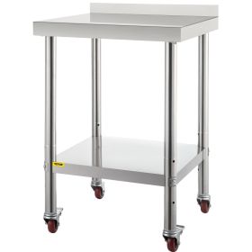 VEVOR Stainless Steel Prep Table, 24 x 24 x 35 Inch, 440lbs Load Capacity Heavy Duty Metal Worktable with Backsplash Adjustable Undershelf & 4 Casters