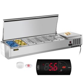 VEVOR Refrigerated Condiment Prep Station, 71-Inch, 19.8Qt Sandwich / Salad Prep Table with 5 1/3 Pans & 4 1/6 Pans