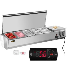 VEVOR Refrigerated Condiment Prep Station, 55-Inch, 13.8Qt Sandwich/Salad Prep Table with 3 1/3 Pans & 4 1/6 Pans