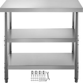 VEVOR Outdoor Food Prep Table, 24x14x33 in Commercial Stainless Steel Table, 2 Adjustable Undershelf BBQ Prep Table, Heavy Duty Kitchen Work Table