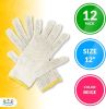 Cotton String Knit Gloves Pack of 12 Pairs. 10 Inch Size Safety Work Gloves Beige Color with Yellow Edge Line. Cotton Work Gloves for Cooking; Barbecu