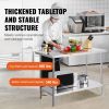 VEVOR Stainless Steel Prep Table, 24 x 48 x 34 Inch, Heavy Duty Metal Worktable with 3 Adjustable Height Levels