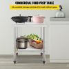 VEVOR Stainless Steel Prep Table, 24 x 24 x 35 Inch, 440lbs Load Capacity Heavy Duty Metal Worktable with Backsplash Adjustable Undershelf & 4 Casters
