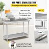 VEVOR Stainless Steel Prep Table, 48 x 18 x 34 Inch, 550lbs Load Capacity Heavy Duty Metal Worktable with Adjustable Undershelf