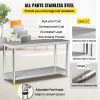 VEVOR Stainless Steel Prep Table, 60 x 24 x 34 Inch, 550lbs Load Capacity Heavy Duty Metal Worktable with Adjustable Undershelf