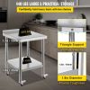 VEVOR Stainless Steel Prep Table, 24 x 24 x 35 Inch, 440lbs Load Capacity Heavy Duty Metal Worktable with Backsplash Adjustable Undershelf & 4 Casters